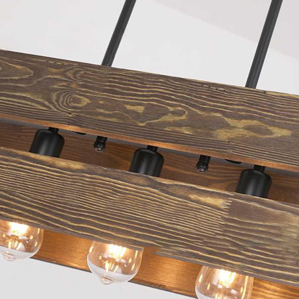 Alessio Retro Rechthoekige Hanglamp Van Metaal En Hout 5 Lampenkappen 2 Stijlen