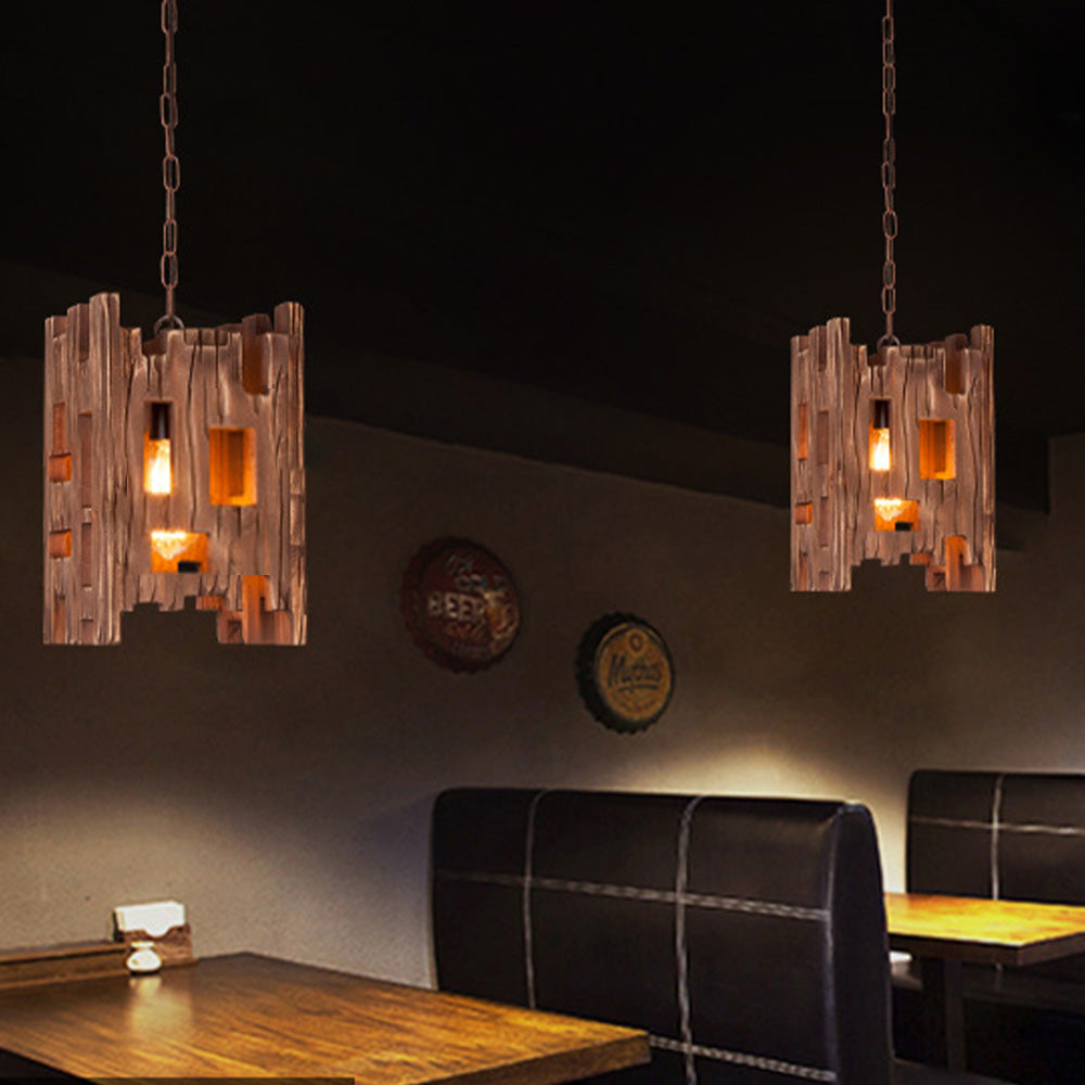 Austin Rechthoekige Retro Hanglamp Van Metaal En Hout, Woonkamer, 8.7"
