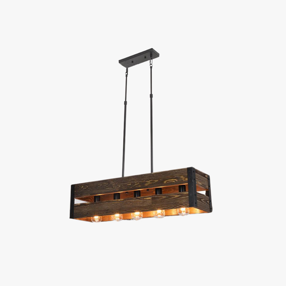 Alessio Retro Rechthoekige Hanglamp Van Metaal En Hout 5 Lampenkappen 2 Stijlen