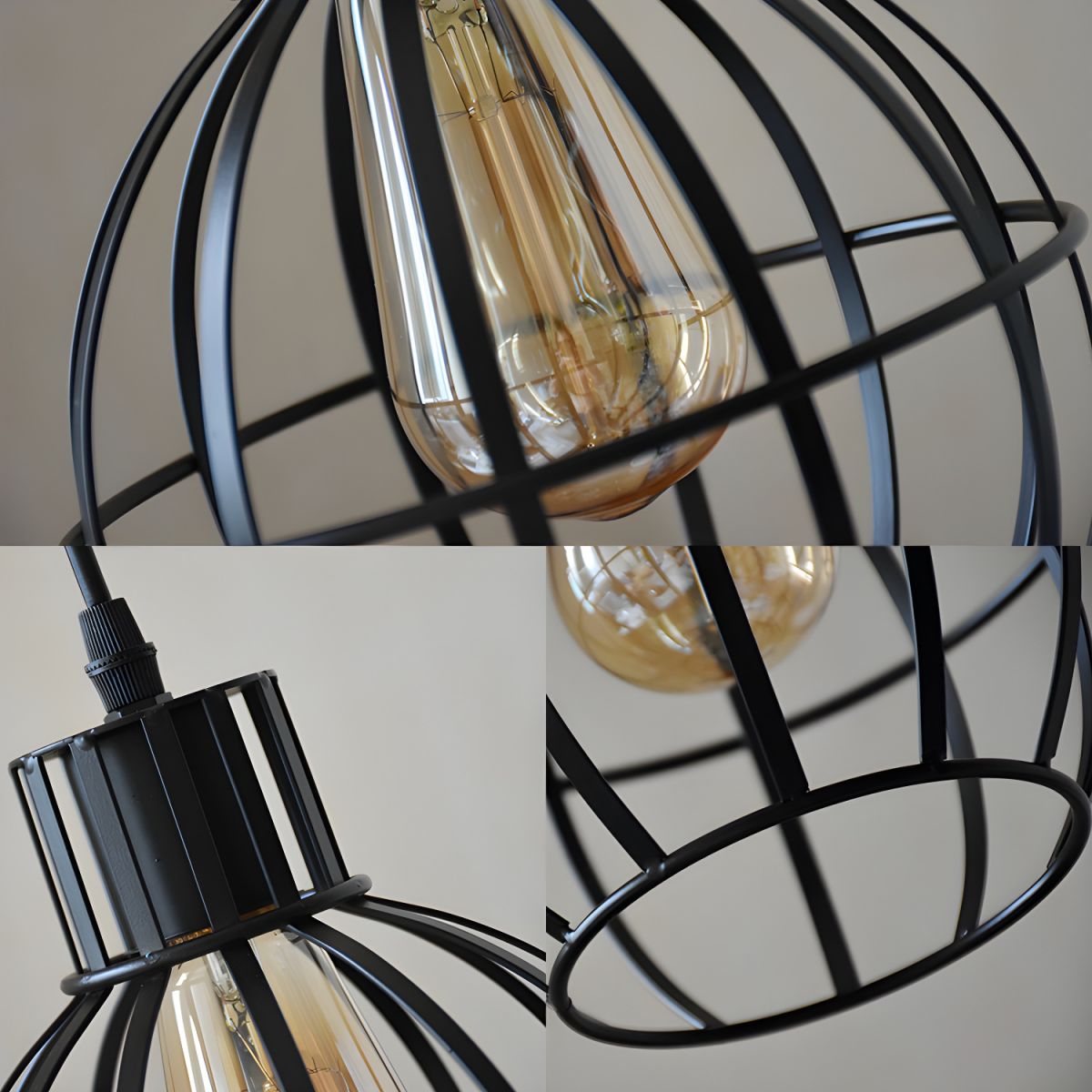 Alessio Industriële Lampenkooi Metalen Hanglamp Woonk/Eetk/Slaapkamer Zwart