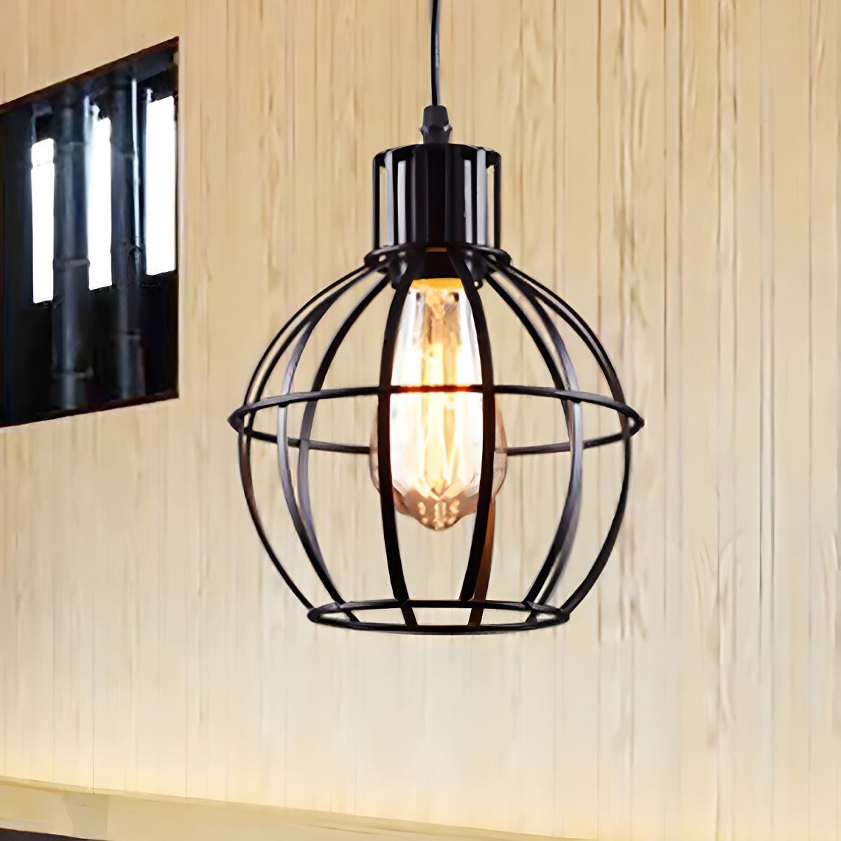 Alessio Industriële Lampenkooi Metalen Hanglamp Woonk/Eetk/Slaapkamer Zwart