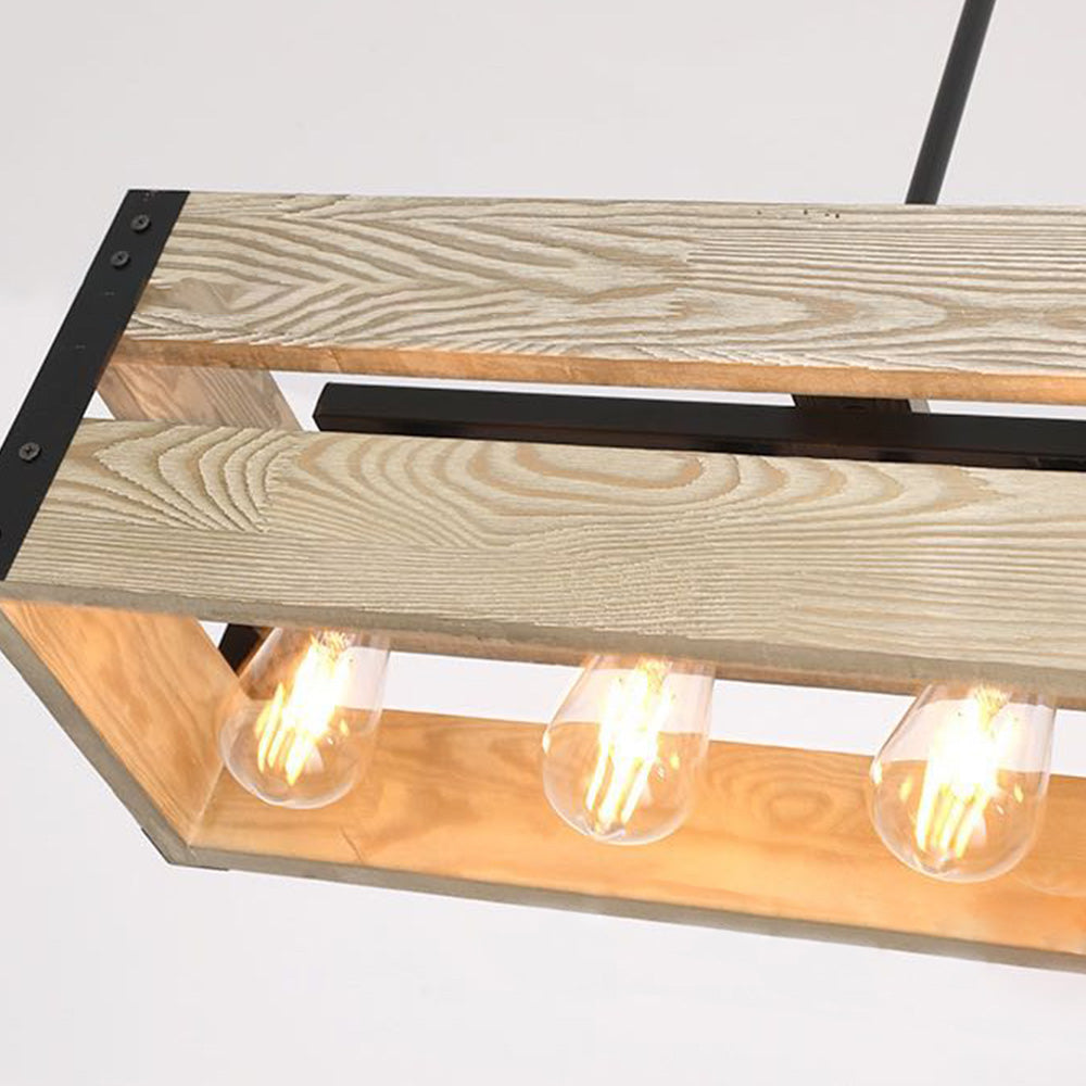 Alessio Retro Rechthoekige Hanglamp Van Metaal En Hout 5 Lampenkappen 2 Stijlen
