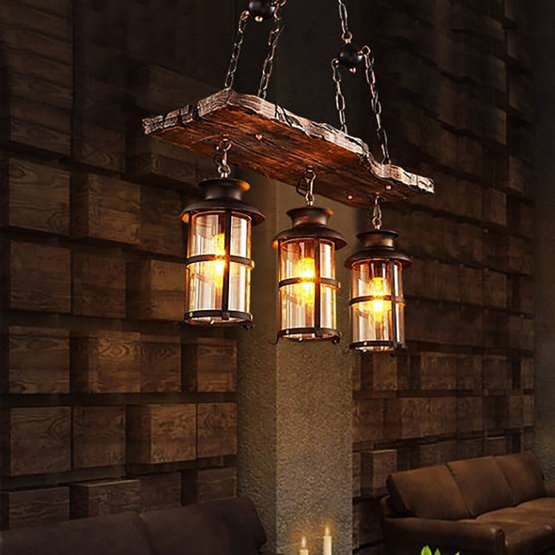 Austin Retro Design Hanglamp 3 Lantaarns Lineair Hout/Metaal, Kroonluchter, Woonk/Slaapkamer