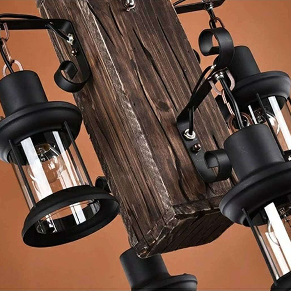 Austin Vintage Rechthoekige Hanglamp, Metal/Houten Eetk/Woonkamer