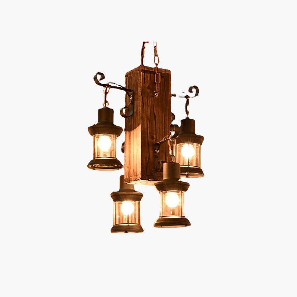 Austin Vintage Rechthoekige Hanglamp, Metal/Houten Eetk/Woonkamer