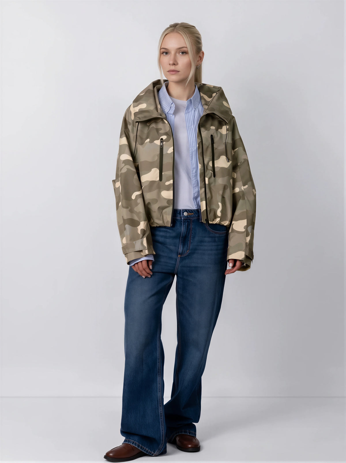 One Size Short Oversized Rain Jacket Taupe Camo