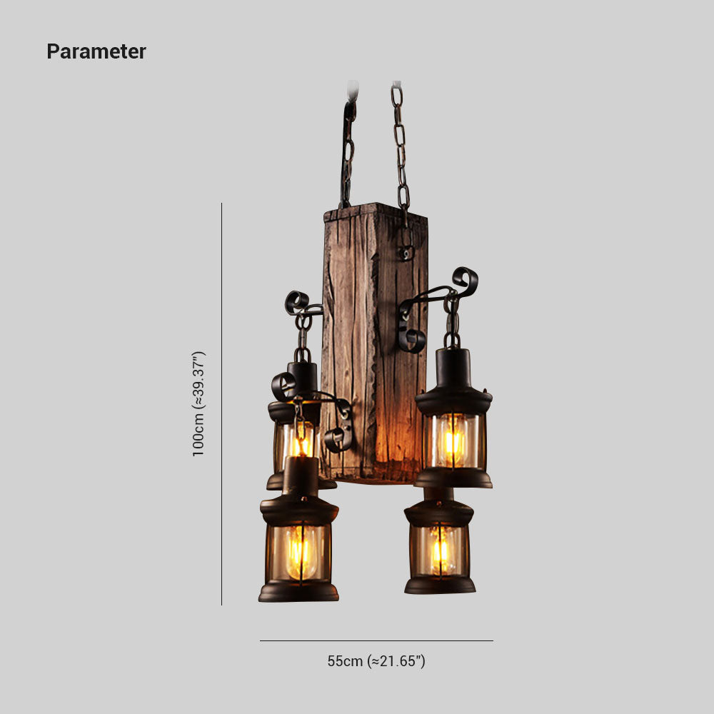 Austin Vintage Rechthoekige Hanglamp, Metal/Houten Eetk/Woonkamer
