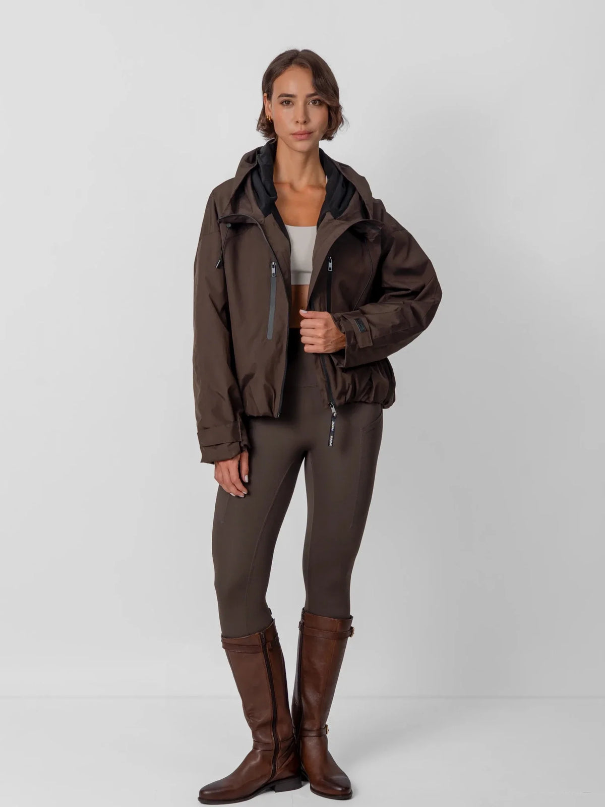 One Size Short Oversized Rain Jacket Mocha Brown