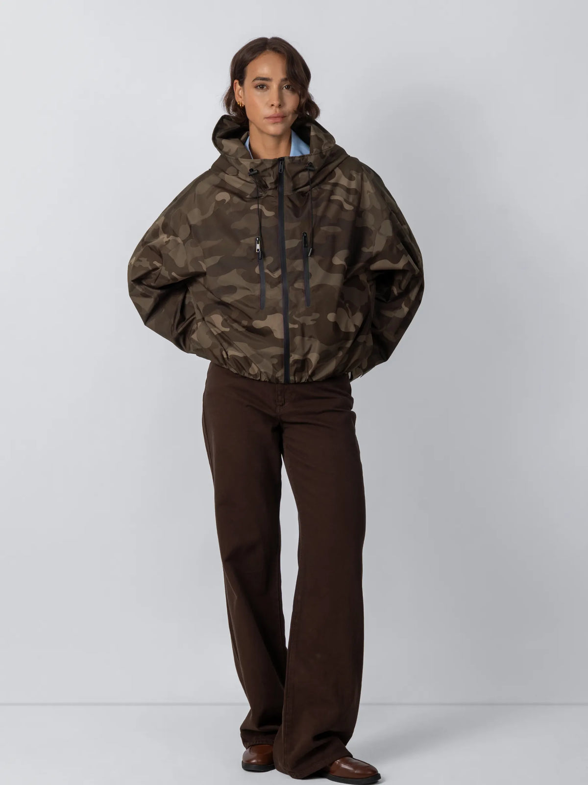 One Size Short Oversized Rain Jacket Brown Camo