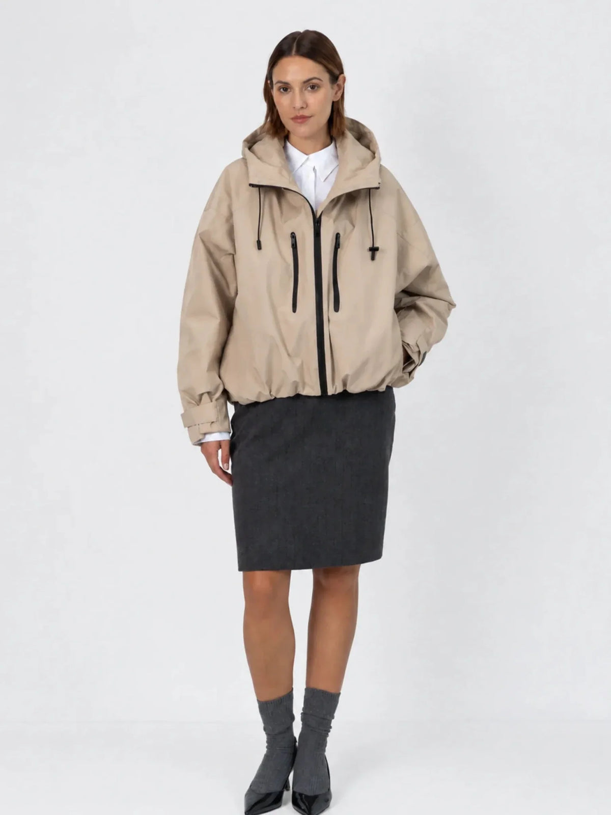 One Size Short Oversized Rain Jacket Pale Beige