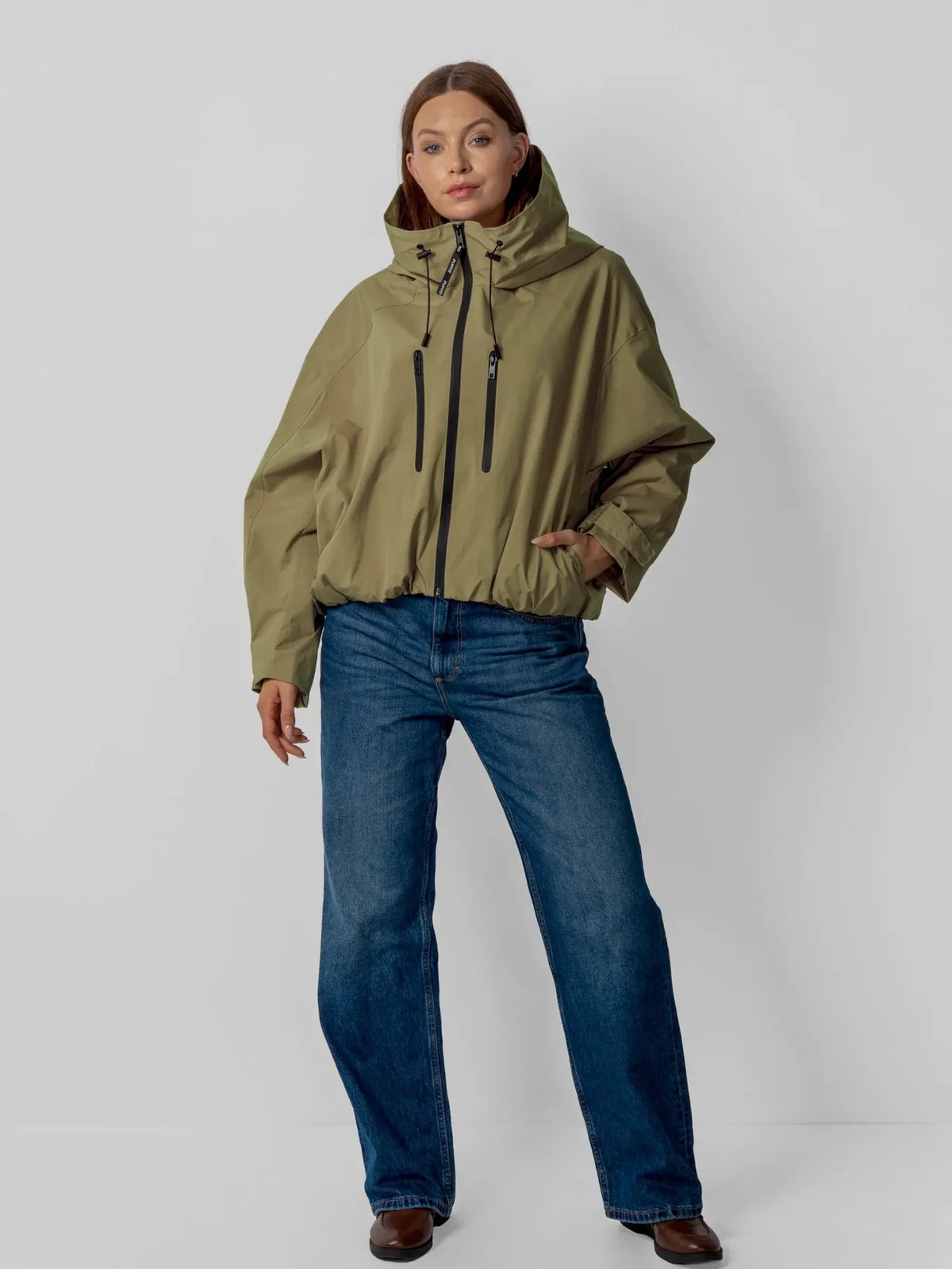 One Size Short Oversized Rain Jacket Khaki Green