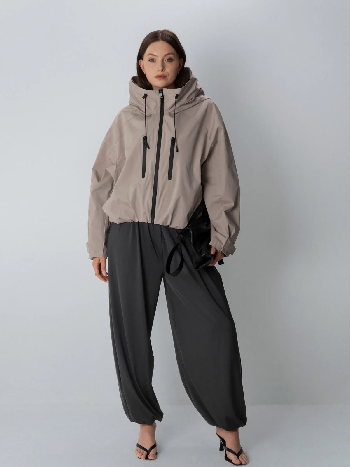 One Size Short Oversized Rain Jacket Taupe