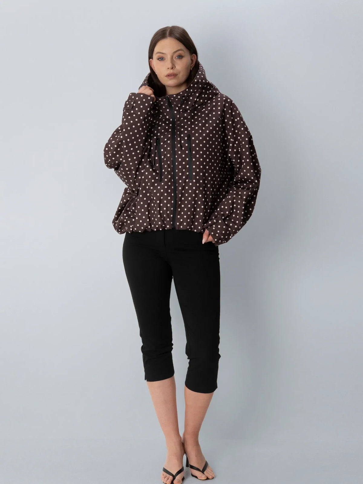 One Size Short Oversized Rain Jacket Brown Dot
