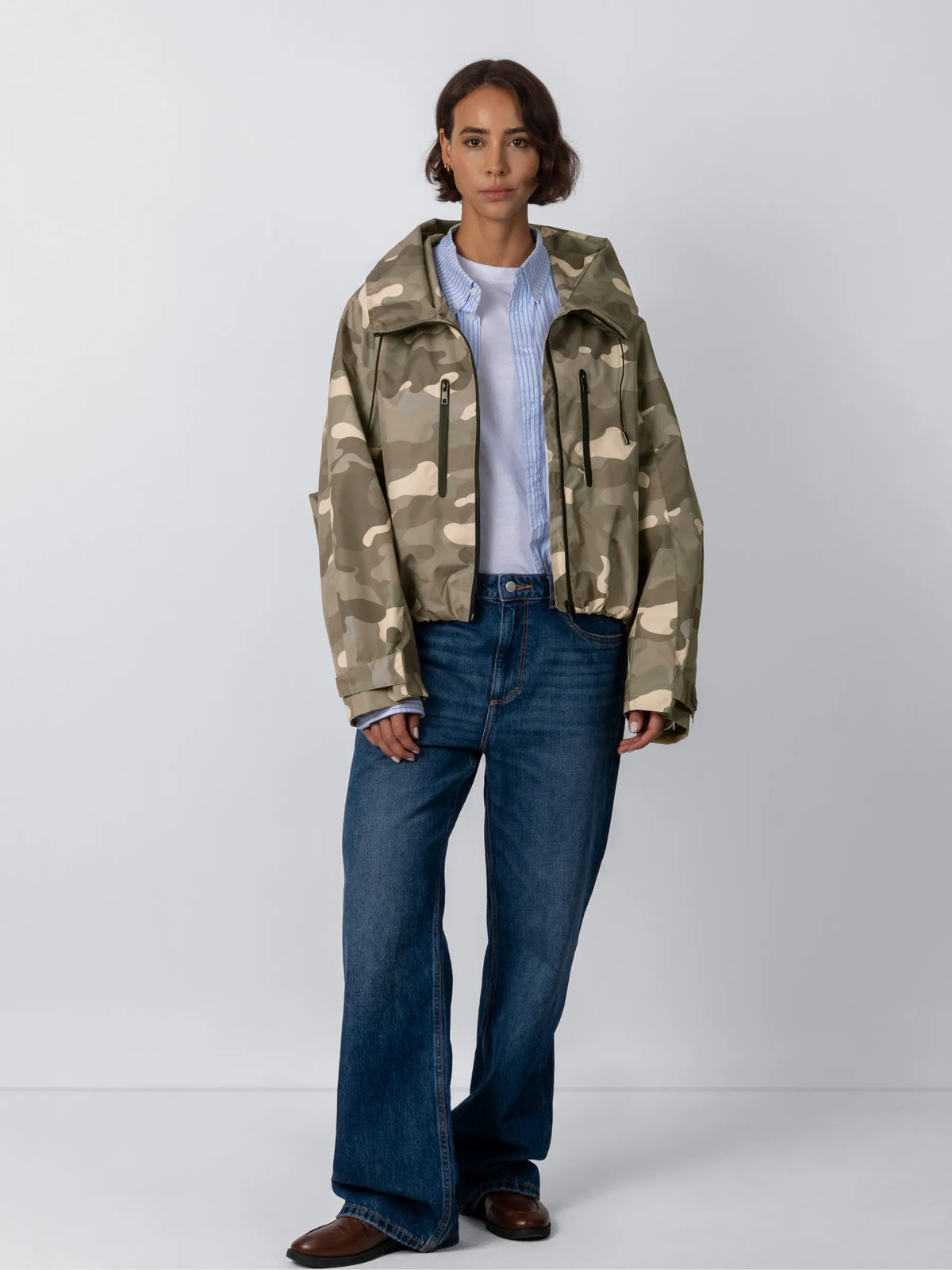 One Size Short Oversized Rain Jacket Taupe Camo