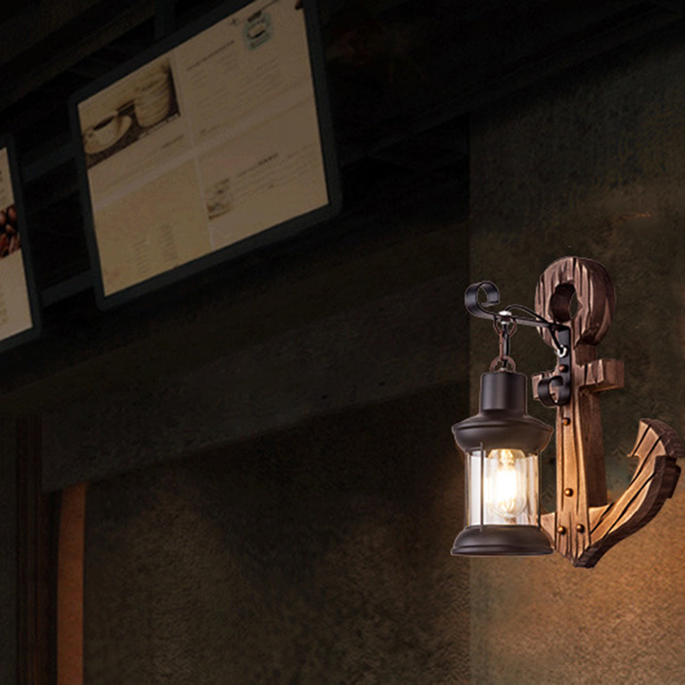 Austin Anchor Lantern Wall Lamp, Vintage/Antique, Wood, Bedroom