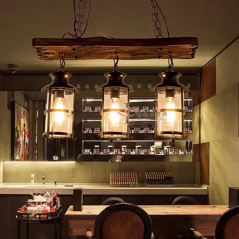 Austin Retro Design Hanglamp 3 Lantaarns Lineair  Hout/Metaal, Kroonluchter, Woonk/Slaapkamer