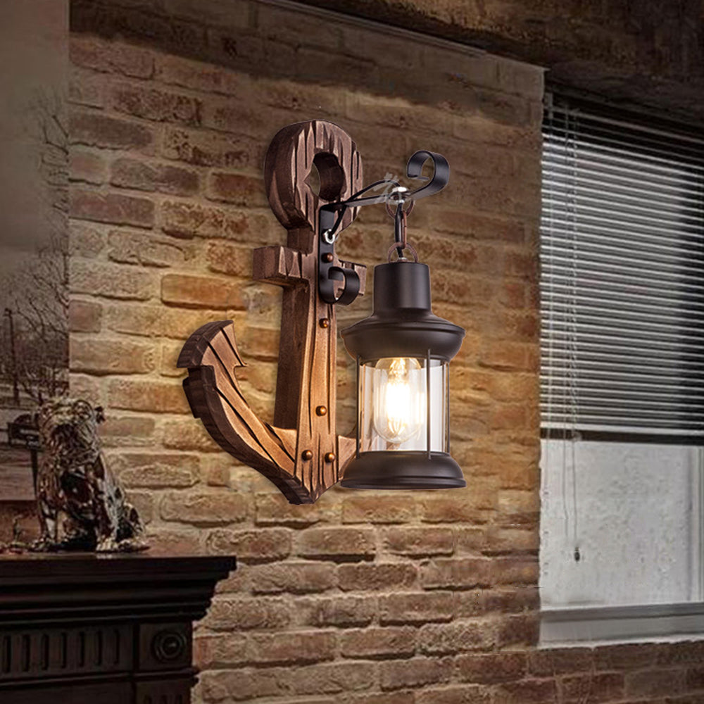 Austin Anchor Lantern Wall Lamp, Vintage/Antique, Wood, Bedroom