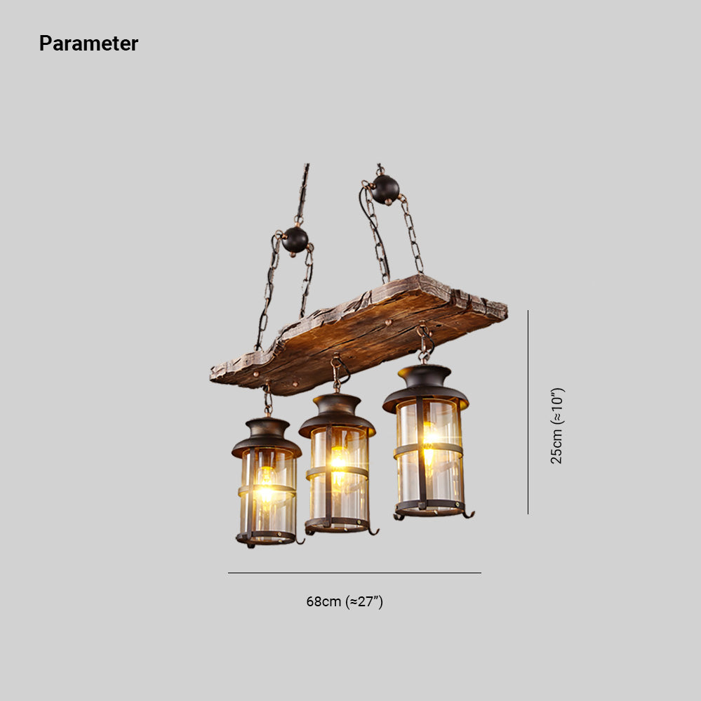 Austin Retro Design Hanglamp 3 Lantaarns Lineair  Hout/Metaal, Kroonluchter, Woonk/Slaapkamer