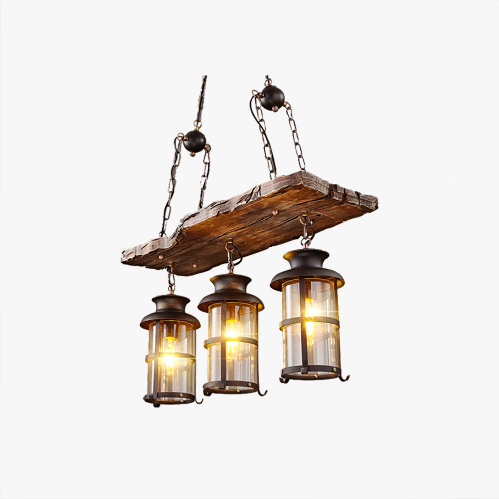 Austin Retro Design Hanglamp 3 Lantaarns Lineair  Hout/Metaal, Kroonluchter, Woonk/Slaapkamer