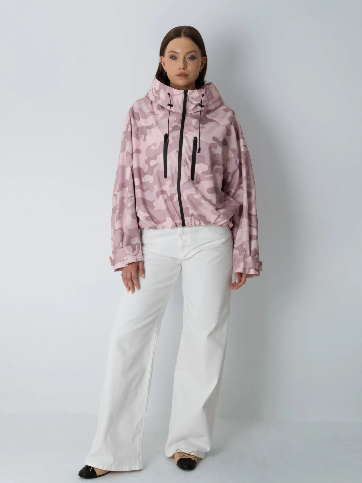 One Size Short Oversized Rain Jacket Pink Camo