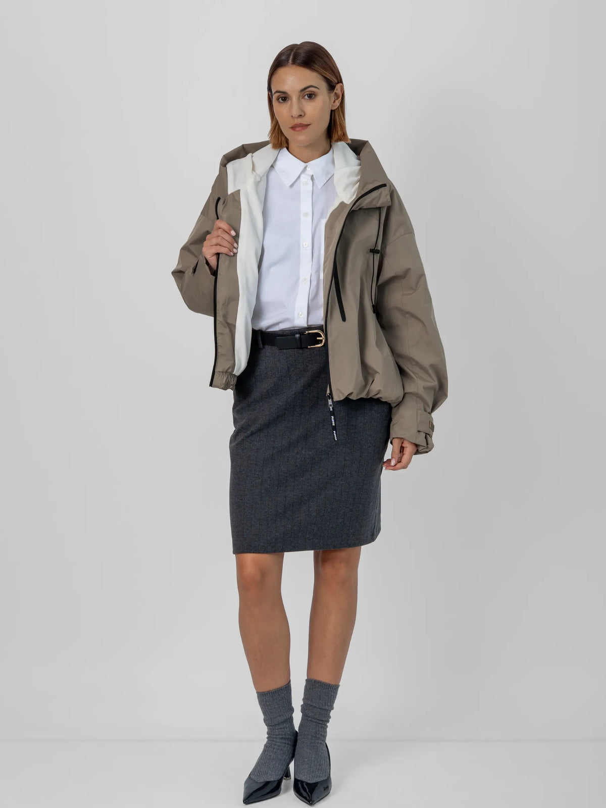 One Size Short Oversized Rain Jacket Taupe