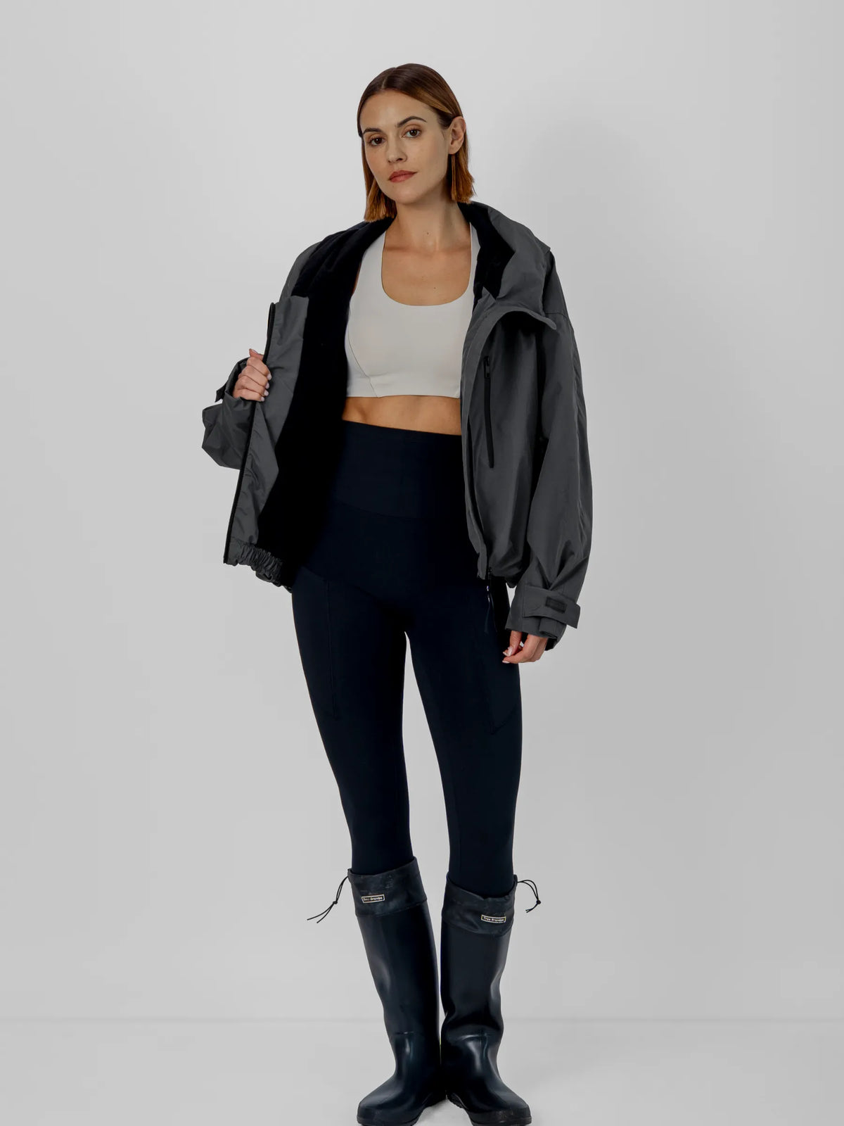 One Size Short Oversized Rain Jacket Elegant Charcoal