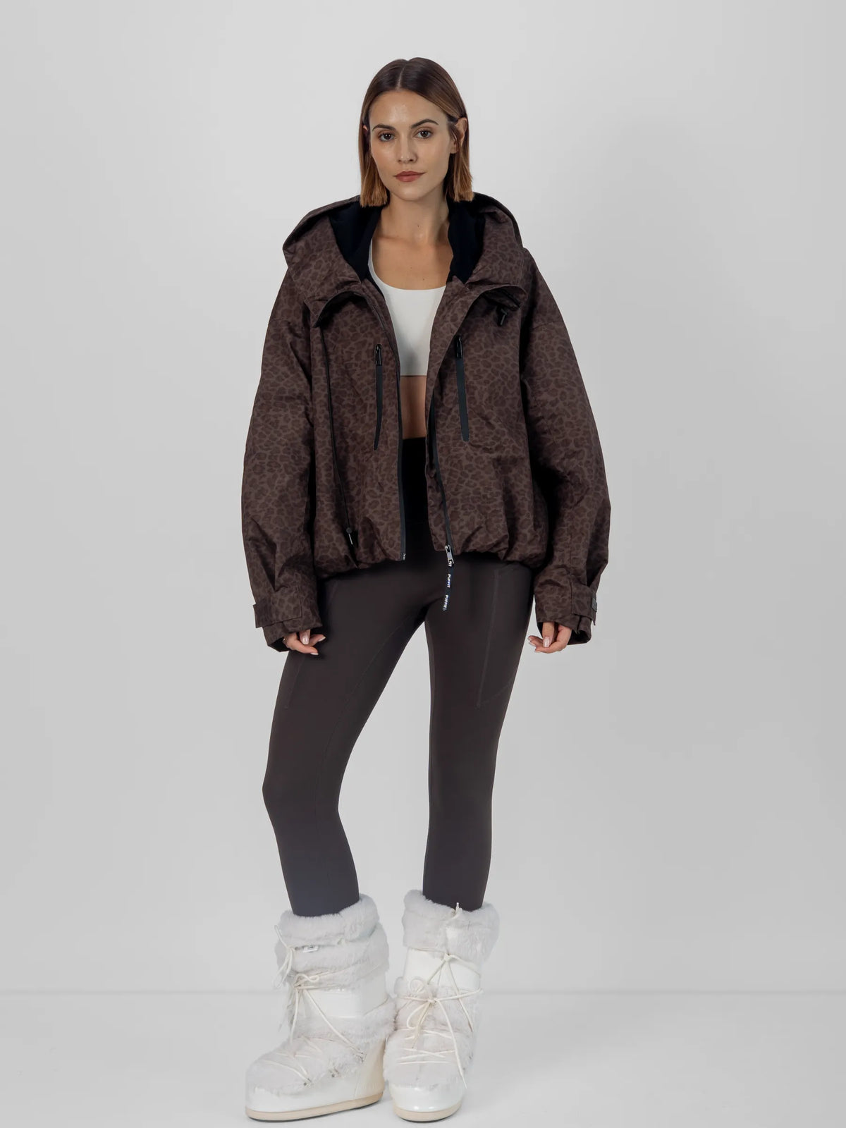 One Size Short Oversized Rain Jacket Mocha Leopard