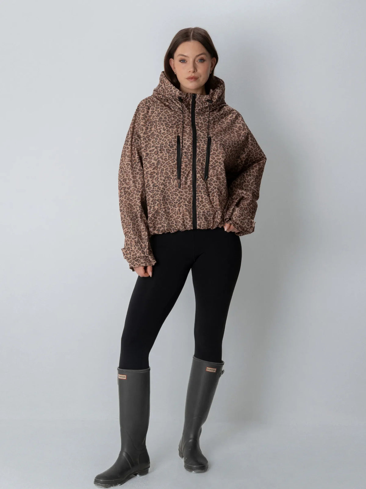 One Size Short Oversized Rain Jacket Leopard