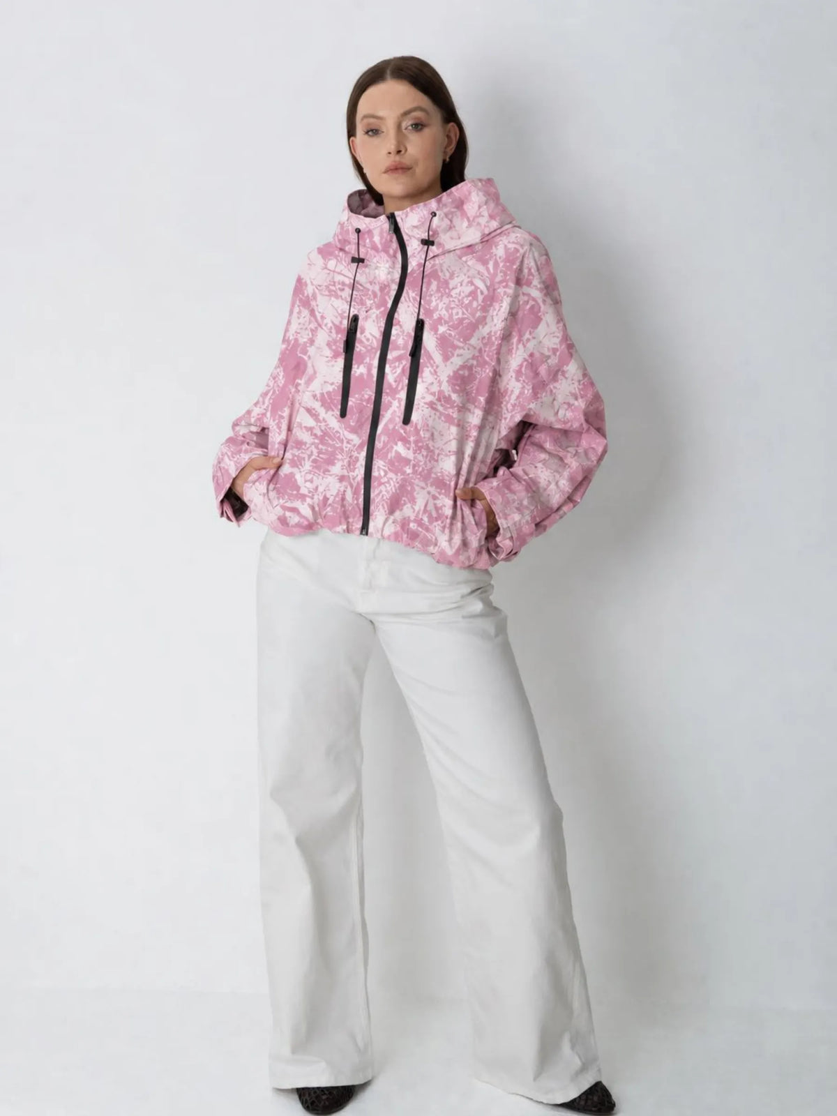 One Size Short Oversized Rain Jacket Pink Forest Camo