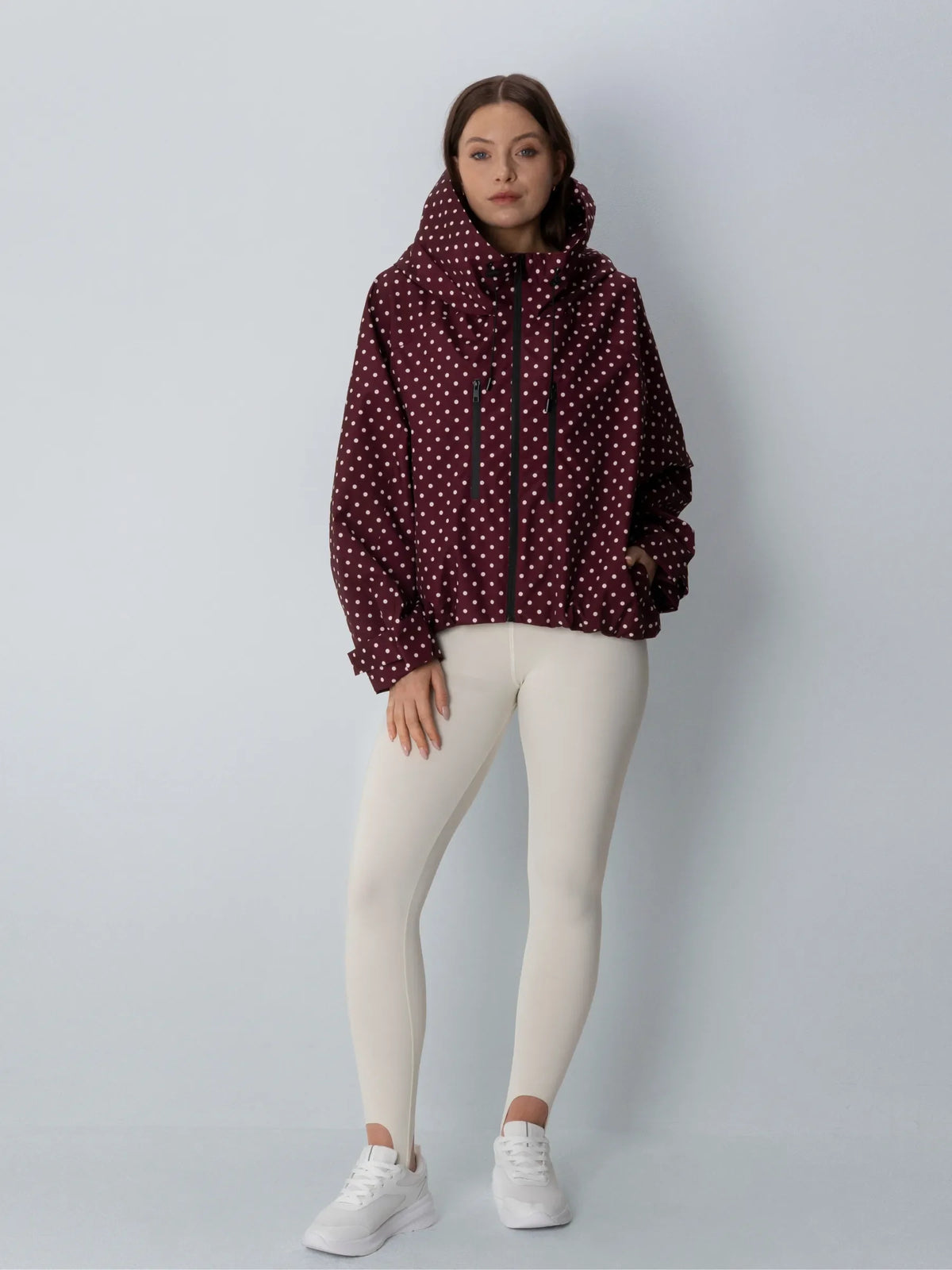 One Size Short Oversized Rain Jacket Burgundy Dot